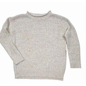 Lou & Grey Speckled Confetti Knit Mock Neck Sweater Side Vents Cream Cozy M